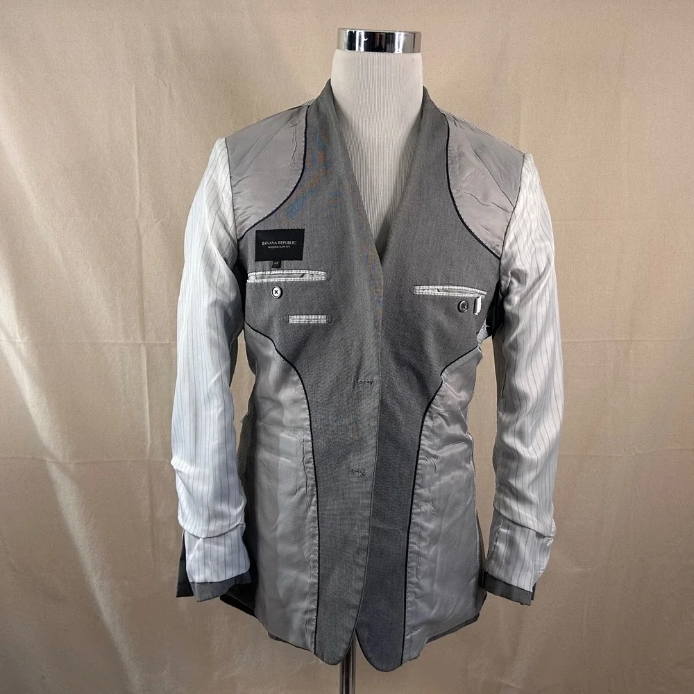 Banana Republic 42R Sport Coat Cotton Blend Grey Two Button Double Vented